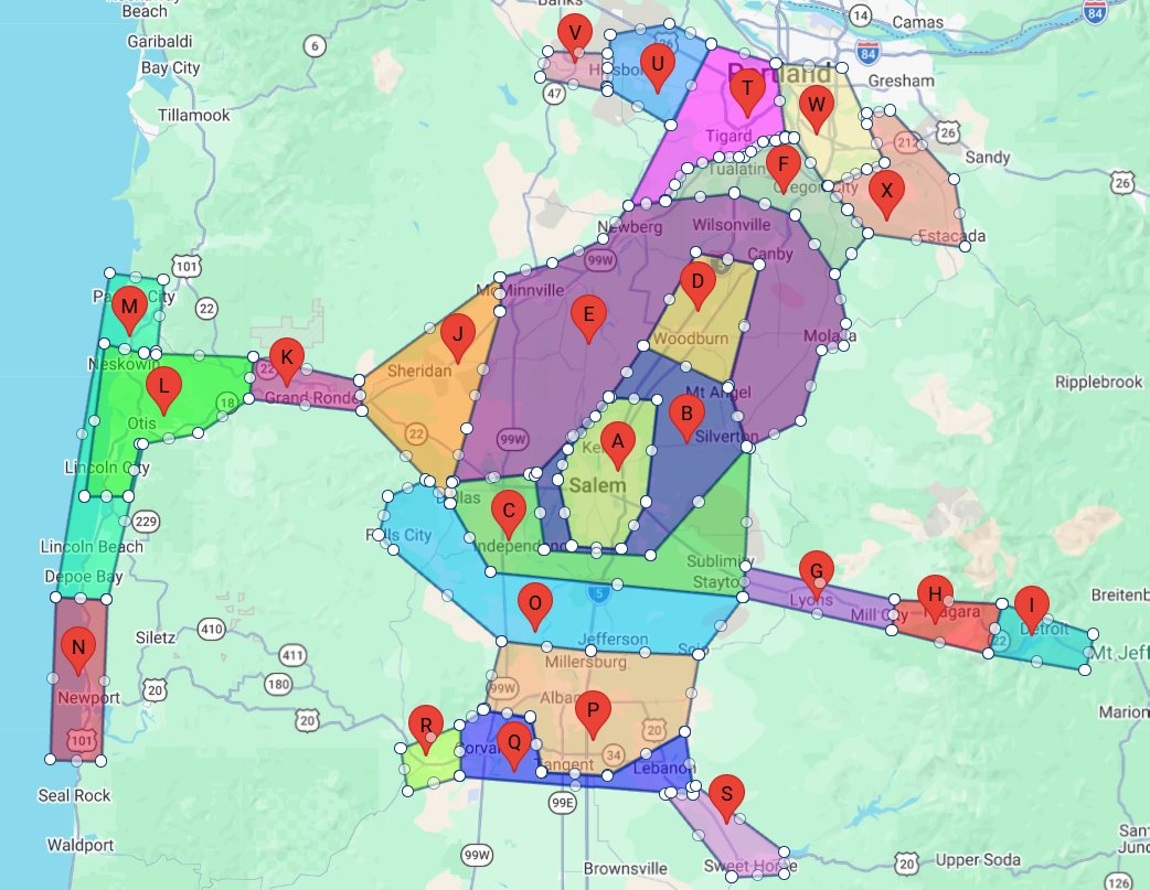 Real Easy service area map across the Salem and Willamette Valley region of Oregon
